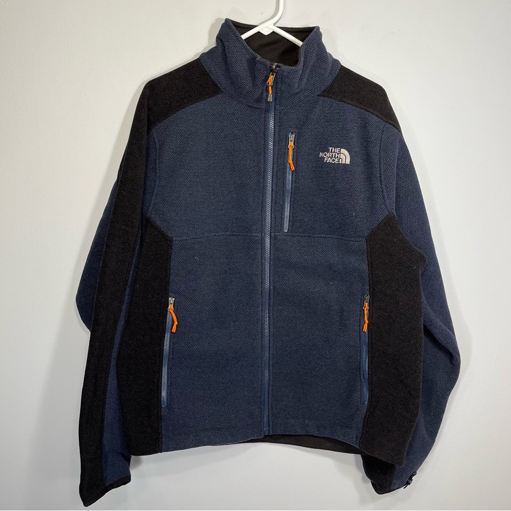 North Face Jacket Mens Large Blue Black Polartec Fleece Pockets Outdoors Casual